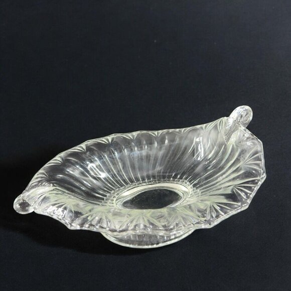 Antique Lilypad Leaf Shaped Clear Centerpiece Glass Bowl Dish Footed Glass Decor - Picture 3 of 16